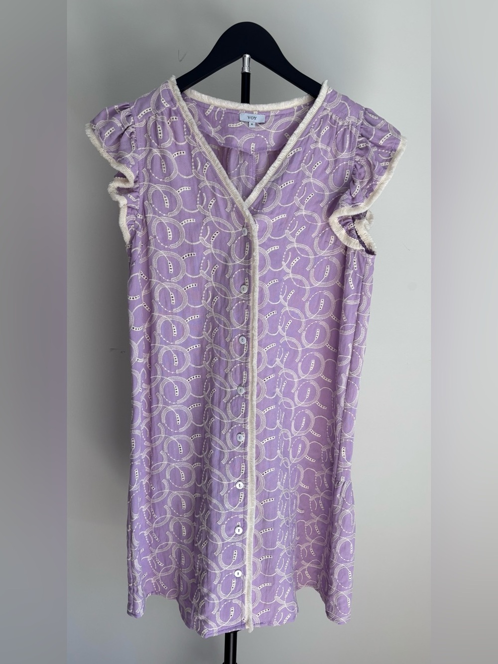 VOY Lilac Eyelet Flutter Sleeve Dress | M | Preppy | Resort | Romantic